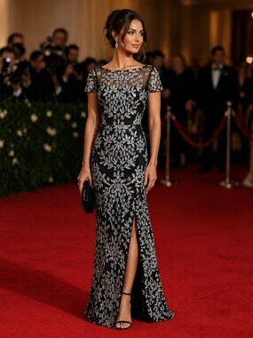 NWT JS COLLECTIONS Illusion Neck Gown Embroidered Acanthus Lace Silver\Black 4